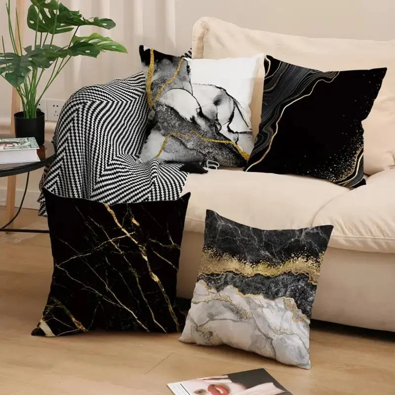 Marble Pattern Pillow Cover without Filler (4pcs), Geometric Pattern Decorative Pillow Cover, Square Decorative Pillow Cover for Sofa, Bed, and Office, Bedroom Decor Ideas, Home Decor Products 0