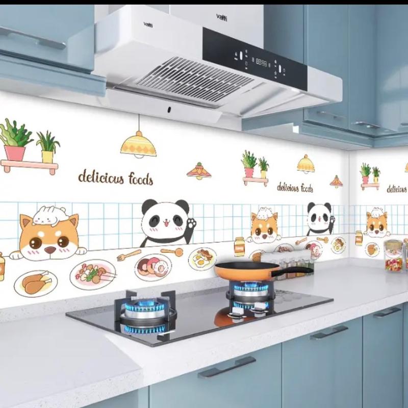 cuộn 3 mét decal bếp khổ 60cm, cách nhiệt, hiện đại, lưu ý decal chỉ dán được trên bề mặt ốp đá, gạch men, kính. Trang trí bếp siêu xinh, mẫu gấu trúc