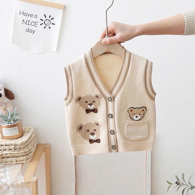 Áo gile len thu đông gấu bé trai chất mềm đẹp cho bé 8-25kg AMĐ07