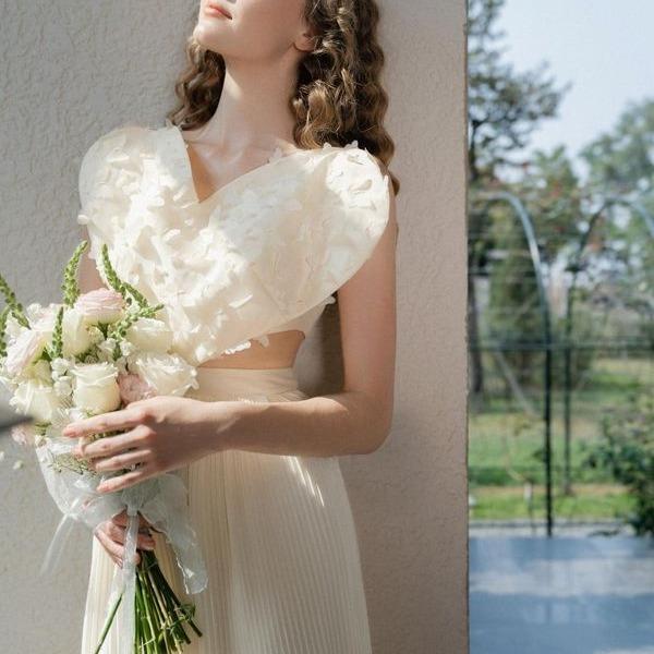 SOLEI DRESS - Váy hai dây trái tim cách điệu trắng be cho nữ 5