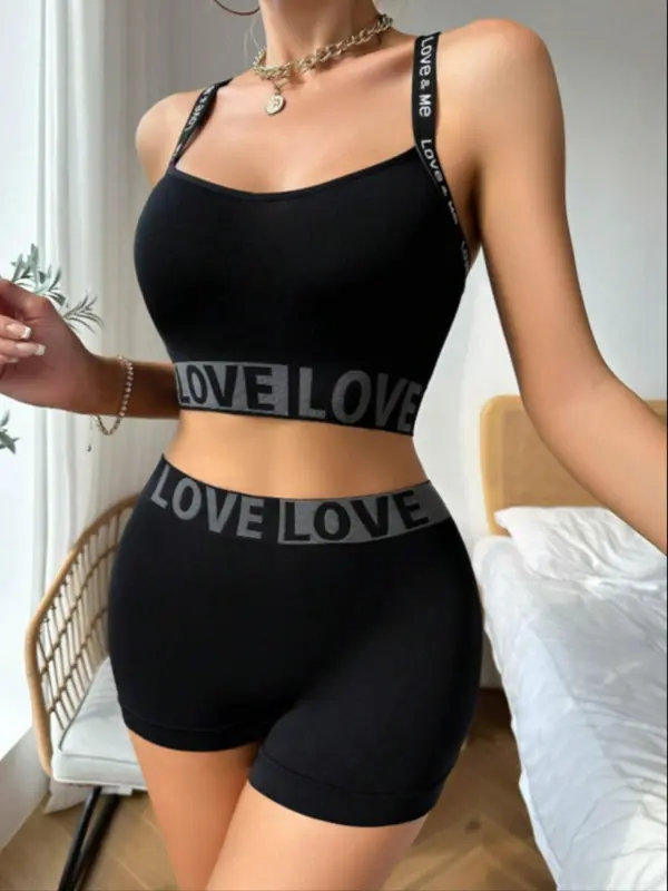 Women's Letter Print Wireless Bra & Mid Waist Panty Set, Soft Comfy Breathable Lingerie Set for Daily Wear, Underwear Set for Women 4