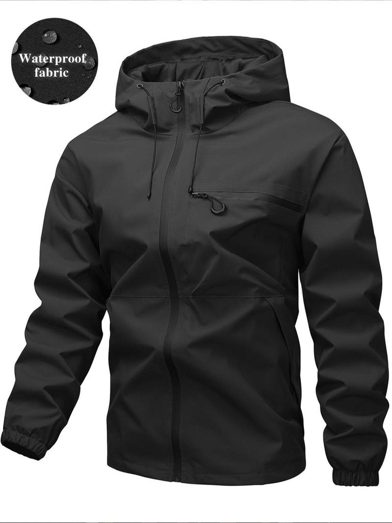 Product Introduction of Men's Solid Color Hooded Zip Up Jacket, Regular Fit Casual Windproof Waterproof Softshell Comfortable Versatile Sports Outdoor Jacket for Daily Wear, Fashionable Functional Jacket for Men, Coats 5