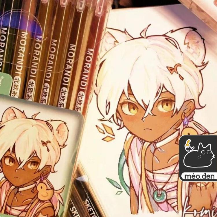 Bộ bút gel Languo Morandi nhiều màu ngòi 0.5mm - Hoạ cụ Mèo Đen