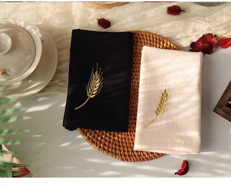 Product Introduction of New Pure Cotton Ancient Style Handkerchief for Men and Women Couples Double Layer Sweat Towel Embroidered Wheat Spike Gift with Embroidered Words 14