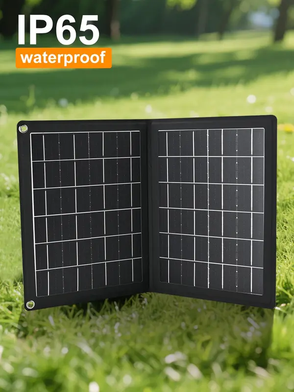 10W Foldable Solar Panel, 2 In 1 Solar Charger with Type C & USB Ports, Waterproof Solar Charging Equipment for Phone & Accessories 5