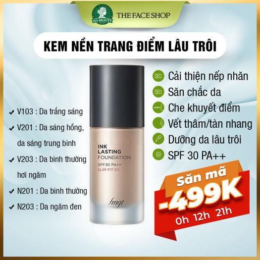 Kem nền The Face Shop Ink Lasting Foundation Glow SPF30 PA++ 30ml che khuyết điểm hiệu ứng căng bóng lâu trôi - Nữ, Women Trang Điểm Cosmetic Mỹ Phẩm 0