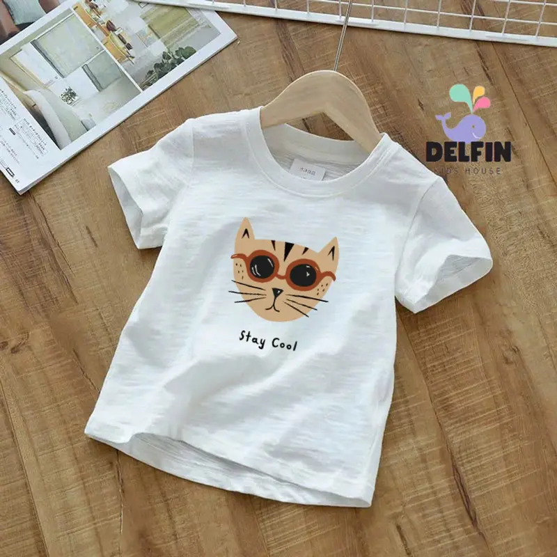 Áo thun bé trai Delfin Kids, chất liệu xược giấy, in hình xinh xắn, size 10-30kg 7