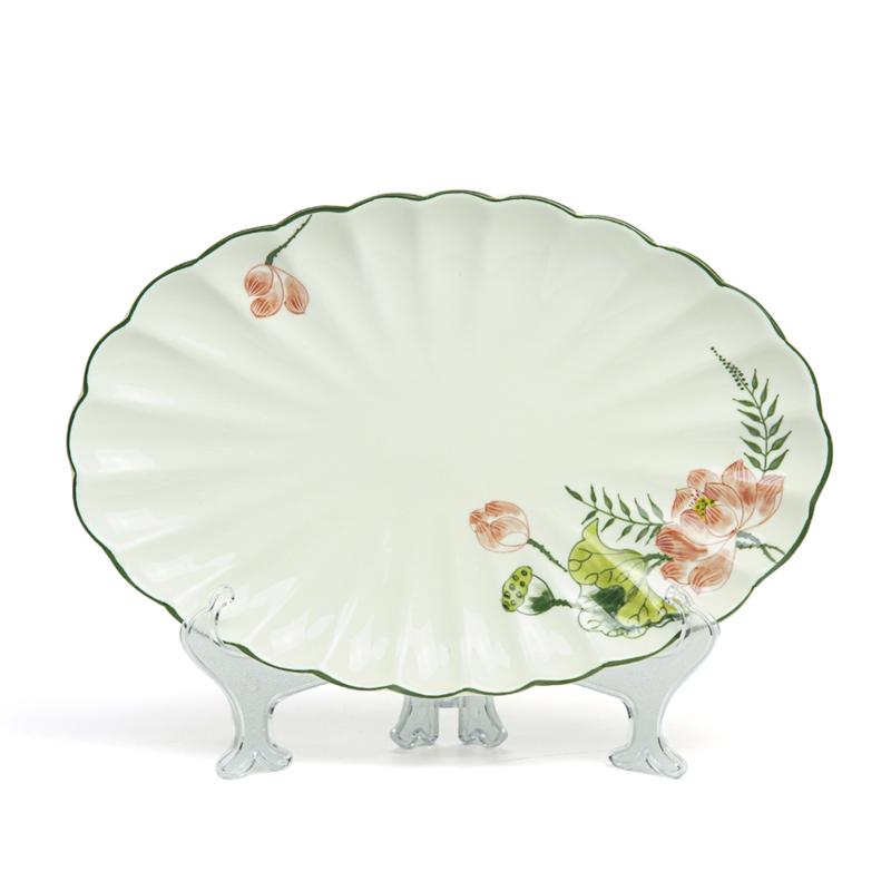 Bán Lẻ Bộ Bát Đĩa Men Kem Họa Tiết Lá Sen Hồng Vẽ Tay - Gốm Sứ Bát Tràng Linh Khang