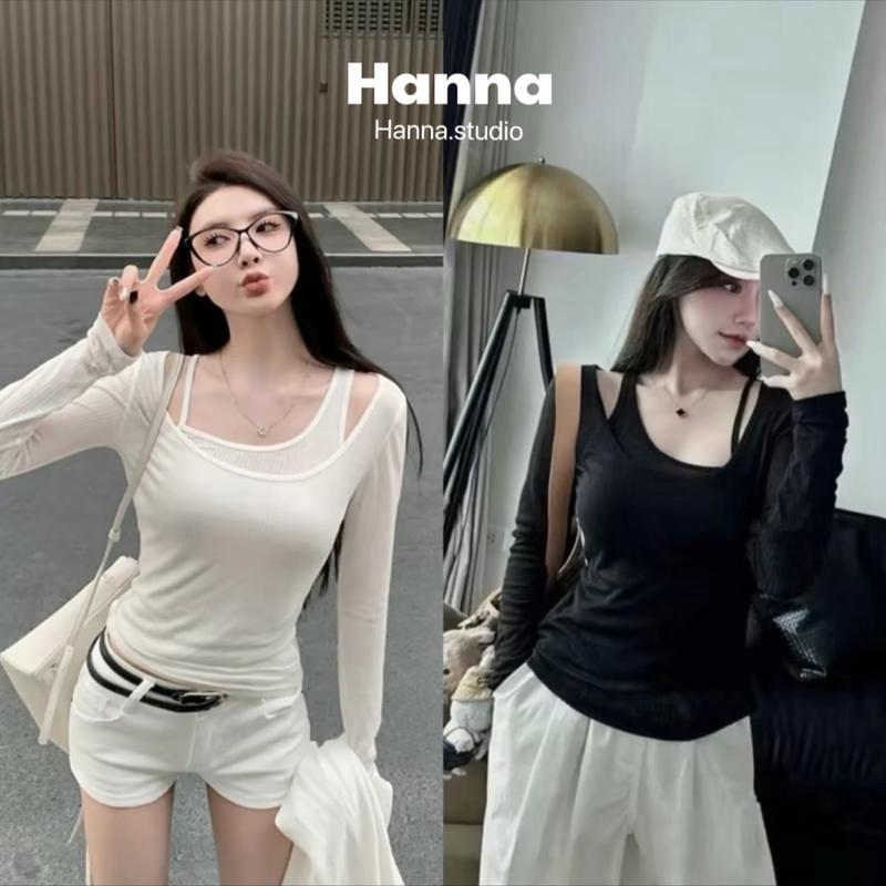 Áo Thun Dài Tay Nữ Cổ Vuông 2 Lớp Phối rời Dây Lệch Dáng Ôm Body Áo Phông Nữ Dài Tay Chất len Tăm mỏng nhẹ - 2in1