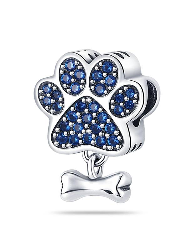 Puppy Paw Design Rhinestone Decorated Bead Charm, with Cute Bowknot Pendant, Diy Jewelry Making Supplies for Women & Girls, Perfect for Bracelet & Necklace 0
