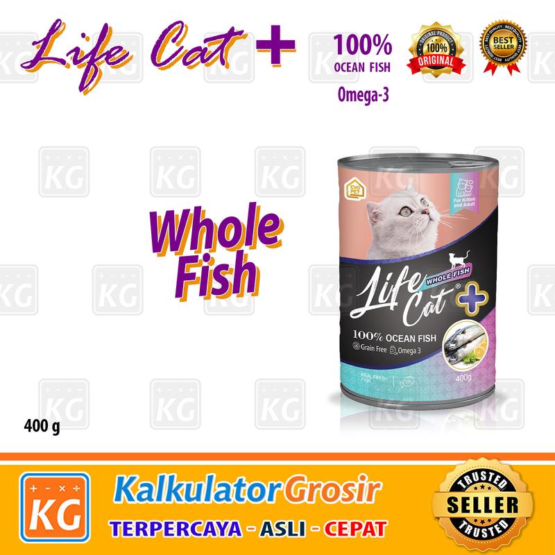 MAKANAN KUCING LIFE CAT PLUS KALENG KITTEN ADULT 400GR + WHOLE FISH CHUNKY TUNA WITH MACKEREL SALMON BASAH CAN WET FOOD CAN MAKANAN BASAH KUCING DEWASA DAN ANAKAN 5