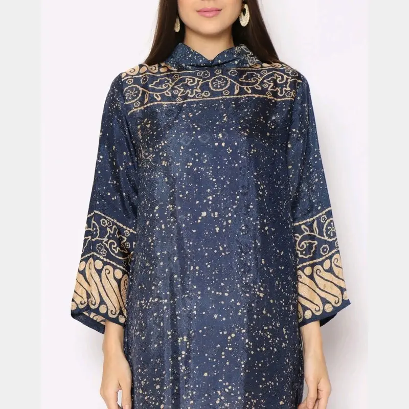 Rinjanie Batik - Tunik Bola Kerah Amanda Series - Tunik Batik Modern - Abstrak - Casual - Formal - Viscose - Dress Baju Kancing - Nyaman - Kondangan Panjang Tangan - Pesta - Fit Atasan 1