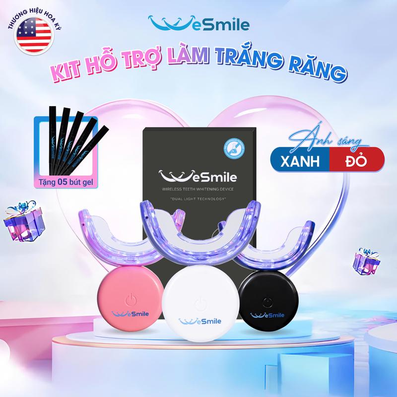 {Mua 1 Tặng 2} Kit hỗ trợ trắng răng WESMILE Cao cấp hỗ trợ trắng răng tại nhà, không Hydro Peroxyde, không gây ê buốt, đã gồm bút Gel cao cấp, thước đo độ răng, bảo hành 6-12 Tháng W1