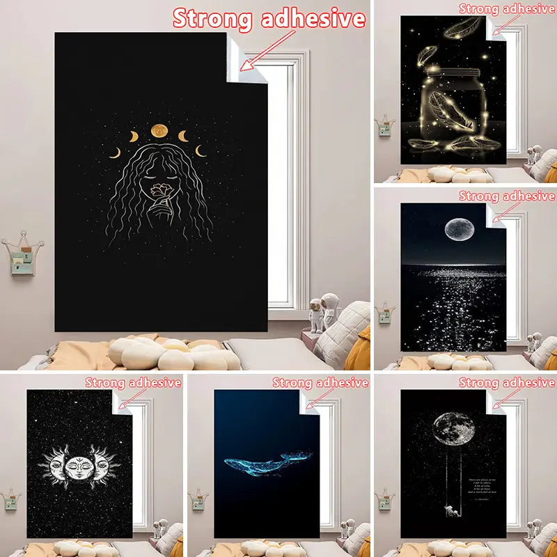 Nordic Style Dark Apollo Punch-Free Velcro Curtain Kitchen Partition Curtain Bedroom Living Room Door Curtain Bedside Shade Curtain