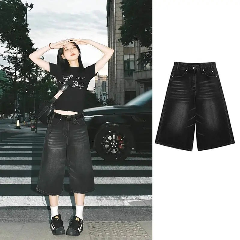 Quần Short Denim Cropped Xén, Phong Cách Cổ Điển Mỹ Dành Cho Nữ, Hàng Mới Về Mùa Thu, Thiết Kế Đẹp, Dáng Rộng Vừa Vặn, Ống Rộng, Cắt Thẳng Mỏng Vừa Vặn, Quần Short Cướp Biển Women Pants Jean 0