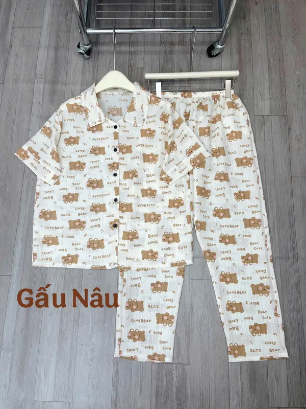 Set bộ tay ngắn quần dài in hình họa tiết dễ thương, bộ ngủ tay ngắn quần dài chất liệu xốp sọc freesize từ 40 - 65 kg cho nữ 0