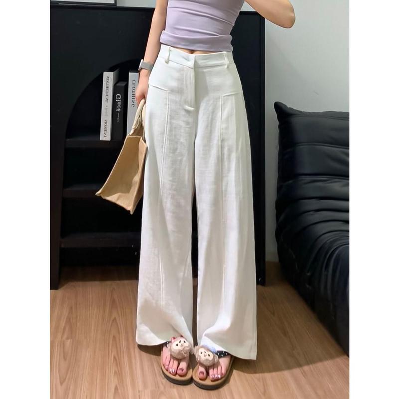 Quần Ống Rộng Vải Lanh Cotton, Dành Cho Nữ, Phong Cách Mùa Hè, Cạp Cao, Xếp Nếp Và Dáng Rộng Vừa Vặn, Quần Thường Ngày Ống Đứng, Bộ Đồ Phù Hợp