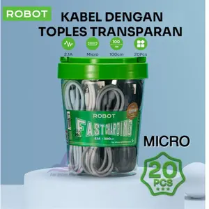 (isi 20) Kabel data Micro Usb/ Type C/ Lightning Fast Charging 100cm Satu Toples isi 20pcs Robot RBM RBC D306M D306C D306L OLike