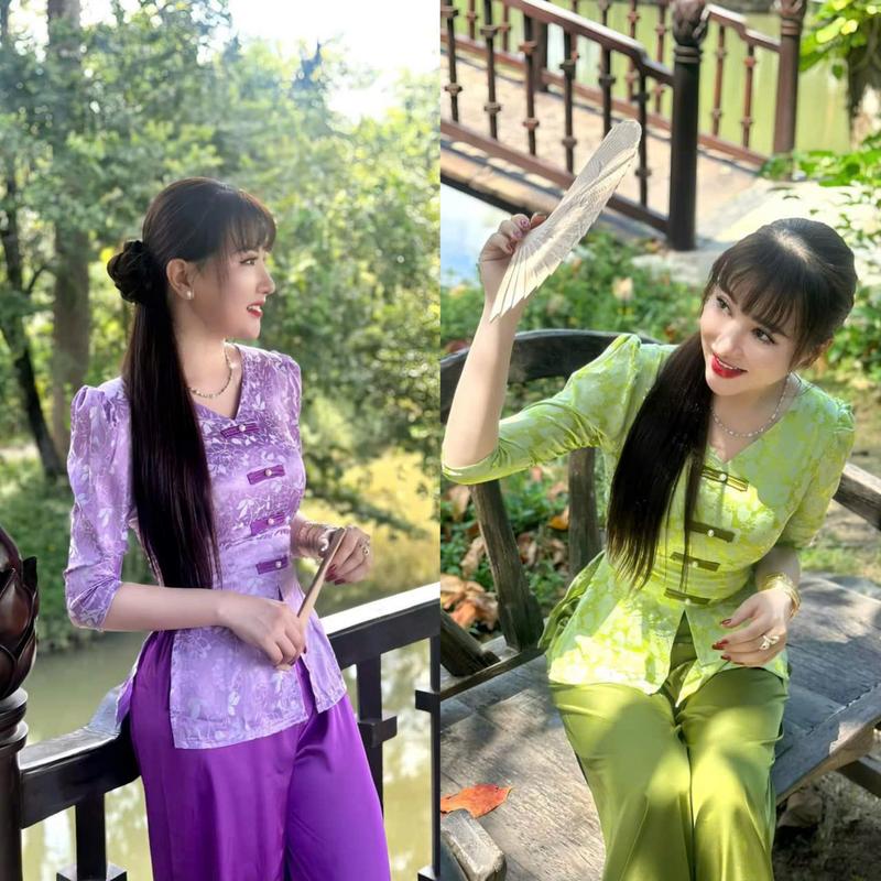 SÉT ÁO KÈM QUẦN BÀ BA CỔ TIM TAY NHÚN VAI CHẤT VẢI ÁO GẮM TƠ TẰM 2 DA QUẦN LATIN ĐỦ SIZE S,M,L,XL,XXL Top Women Kem Nữ Thun Pants