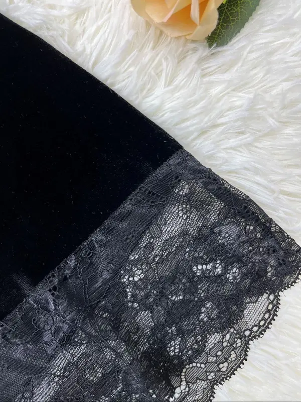 Women's Contrast Lace Criss Cross PJ Cami Nightdress, Solid Spaghetti Strap Velvet Nightgown Nighties, Bride's Night Dress, Bride's Nightgowns & Sleepshirts, Women's Sleepwear & Loungewear 2