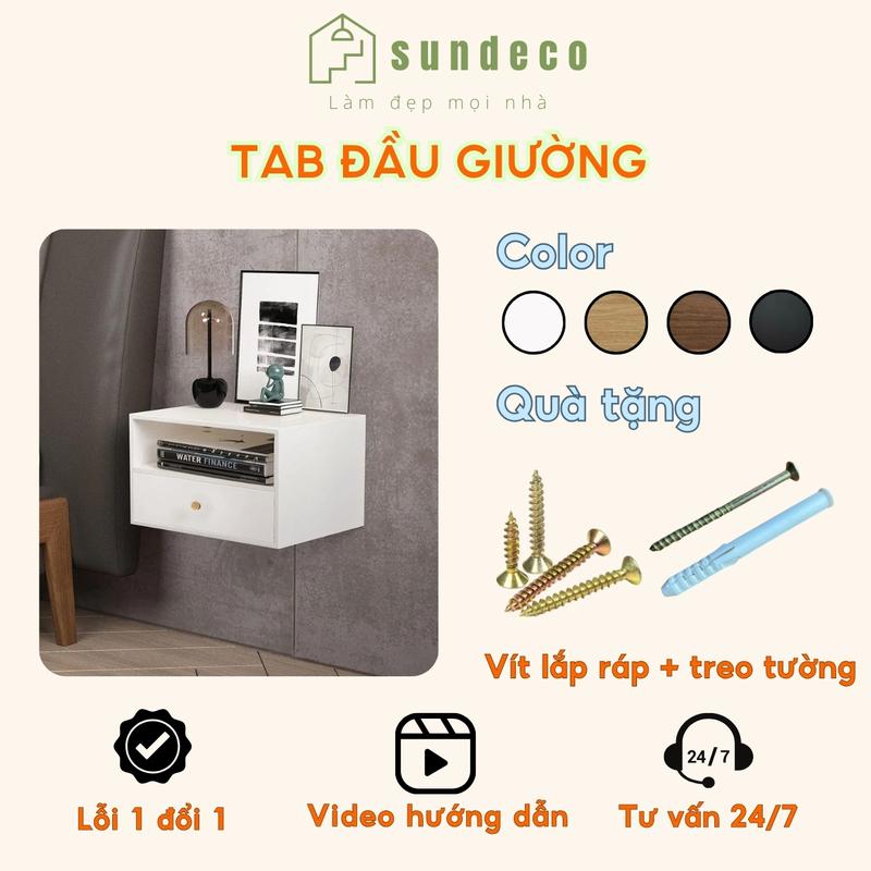 SUNDECO Tủ gỗ tab đầu giường mini tủ kệ treo tường decor tủ kệ gỗ lắp ghép thông minh gỗ MDF kèm phụ kiện dễ dàng lắp ráp