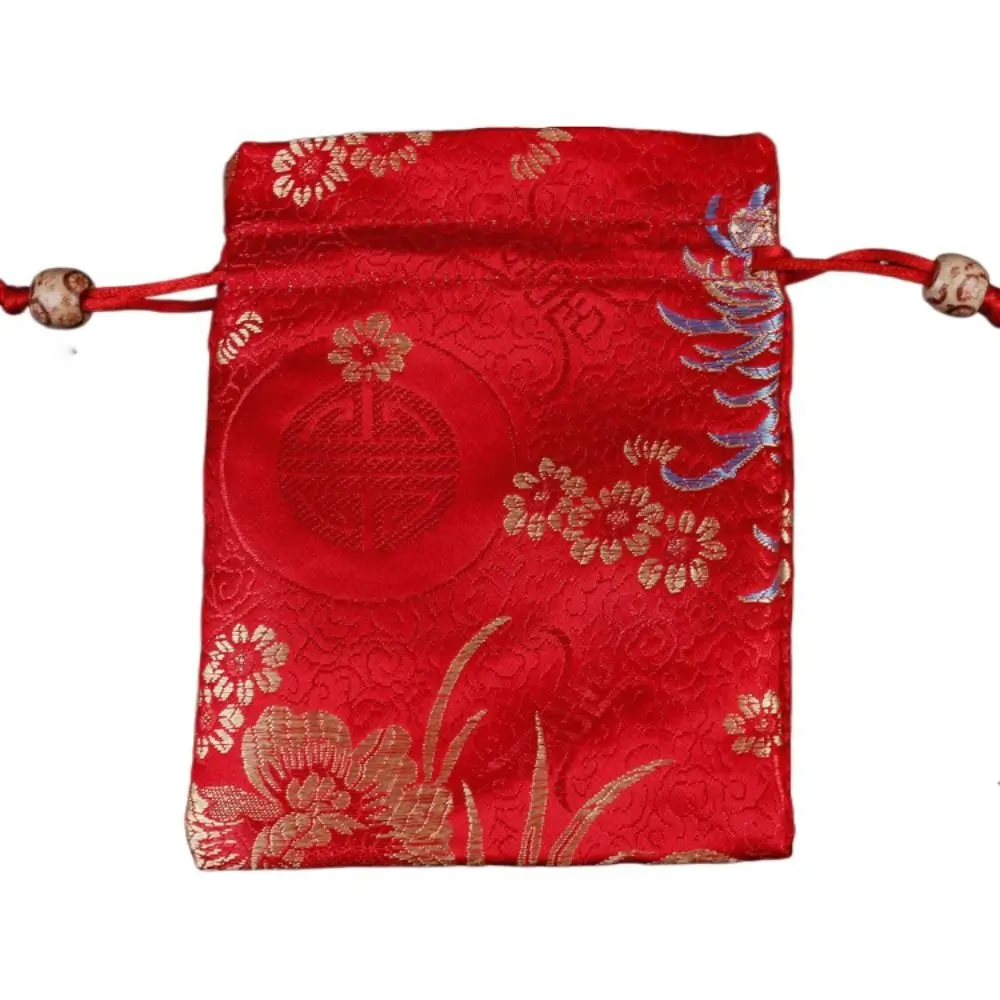 Fashion Floral Embroidery Flower Drawstring Bag Chinese Style Coin Purse Canvas Flower Handbag Storage Bag Ethnic Style Festive Sugar Bag Party