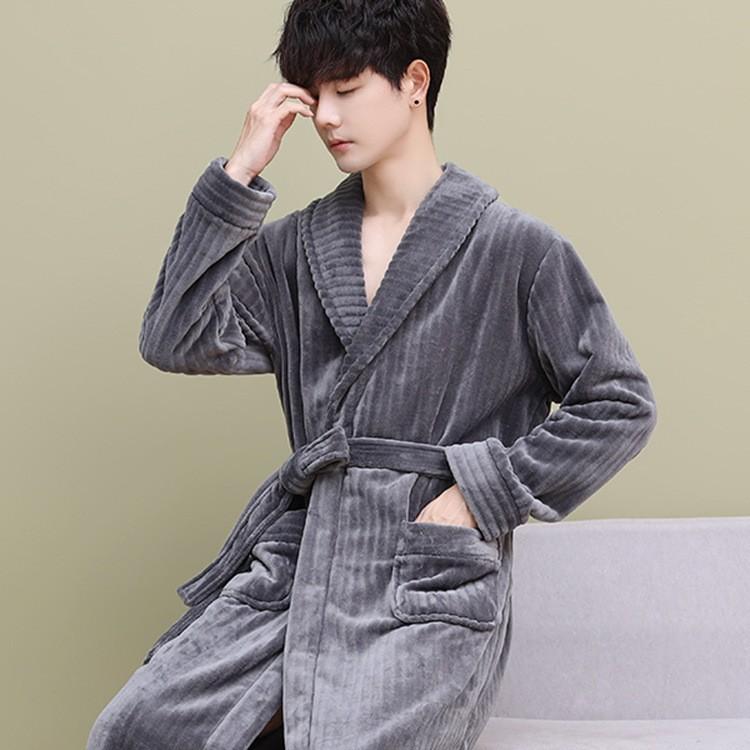 Bộ Đồ Ngủ, Lông Cừu San Hô Dày, Áo Choàng Nam, Thích Hợp Cho Mùa Thu, Mùa Đông Và Mùa Xuân, Phong Cách Áo Choàng Buổi Sáng, Làm Bằng vải nỉ, Áo Choàng Tắm, Áo Choàng Dài, Dành Cho Nam Giới 3