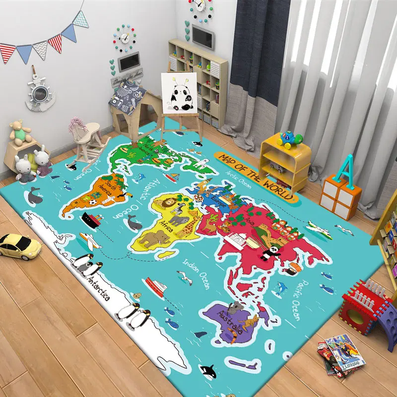 Cartoon Animal Map Carpet Children's Teaching Reading Area Carpet Children's Bedroom Bedside Blanket Accompanying Floor Mat