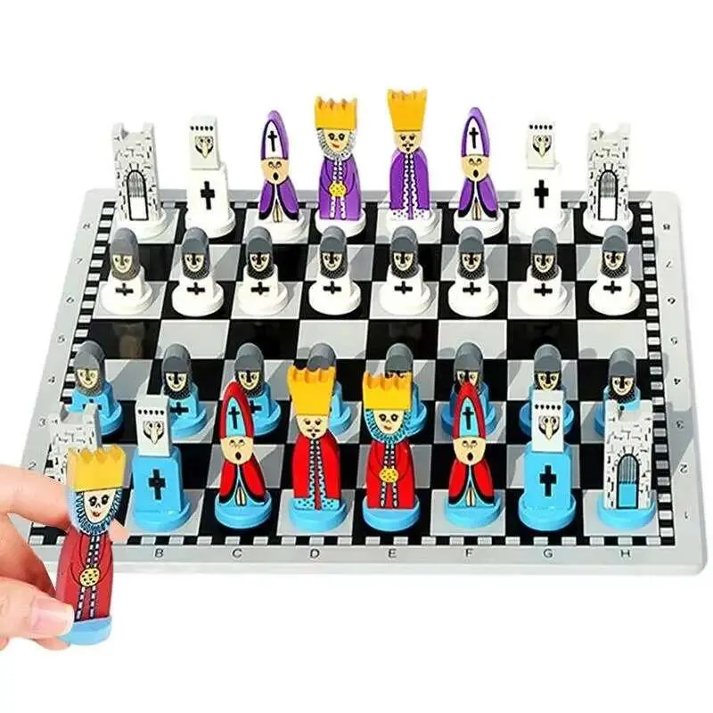 Modeg Toys Cartoon Doll Wooden Chess Set Portable For Child Early ...