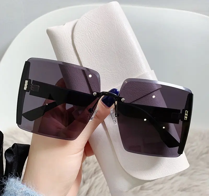 BS05 [Kacamata + BOX] Kacamata Fashion Wanita Tanpa Bingkai Hitam Perempuan Eyewear Sunglasses Lensa 5