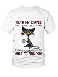 【Plus Size】 Letter & Cat Print Round Neck Tee, Regular Fit Casual Short Sleeve T-shirt for Daily Wear, Men's Plus Size Clothing for All Seasons, Top