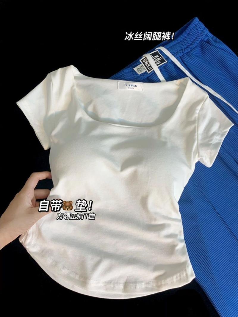 Product Introduction of Áo Ngắn Dáng Ôm Phong Cách Hàn Quốc, Có Đệm Ngực, Cổ Vuông, Áo Thun Vai Thông Thường Dành Cho Nữ, ngắn Tay, Thiết Kế Đẹp Mùa Hè, Độc Đáo, Thích Hợp Để Đặt Hàng Trong Vòng Một Tuần, Niche 11