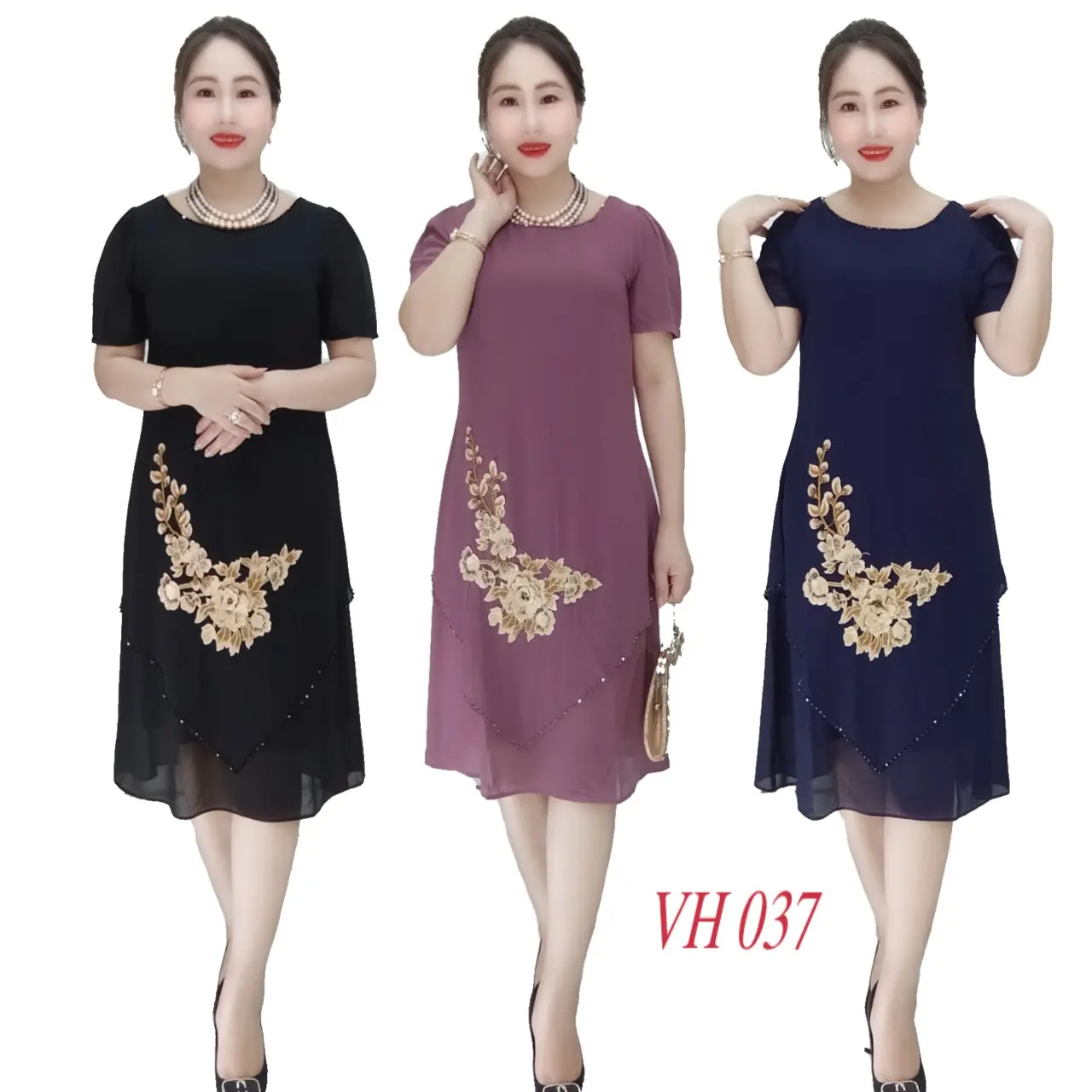 ĐẦM VOAN DÁNG A #VH037  ĐƯỢC THIẾT KẾ  FOM CHE KHUYẾT ĐIỂM EO TO RẤT TỐT,SANG CHẢNH LỊCH SỰ DÀNH CHO LỨA TUỔI TRUNG NIÊN Nữ Dress Women Tím Tim