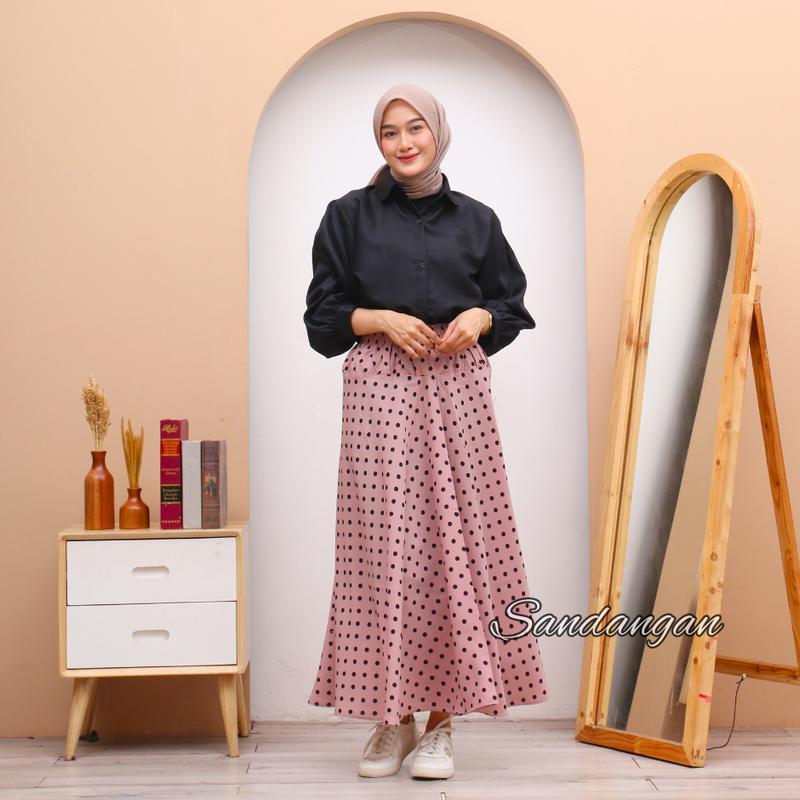 Setelan Blouse Kemeja Elze Atasan Wanita Shakila Twill dan Bawahan Rok Payung 1