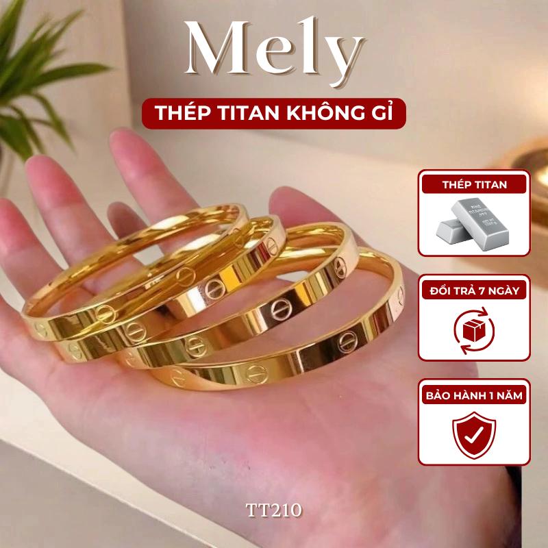   KHÔNG ĐEN GỈ  Vòng tay oval thép Titan có khóa unisex Lắc tay mạ vàng 18k cao cấp basic đơn giản cá tính Mely TT210 