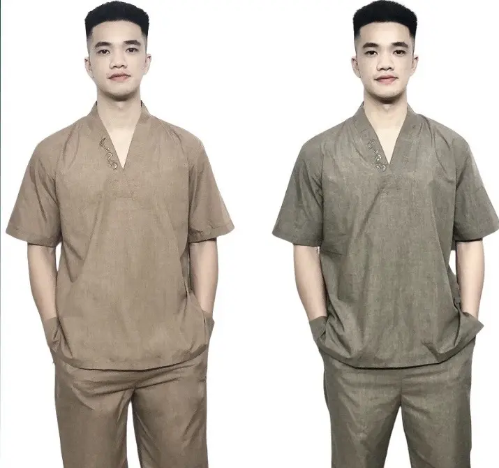 ĐỒ LAM ĐI CHÙA - MẪU NAM THIỀN THÊU Cổ- DÀNH CHO NAM Menswear Áo Cổ Tròn Sơ Mi 7