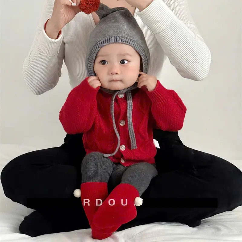 7kg - 18kg - CÓ SẴN - Set áo khoác len, cardigan len kèm quần tất phong cách Hàn Quốc cho bé trai bé gái 3