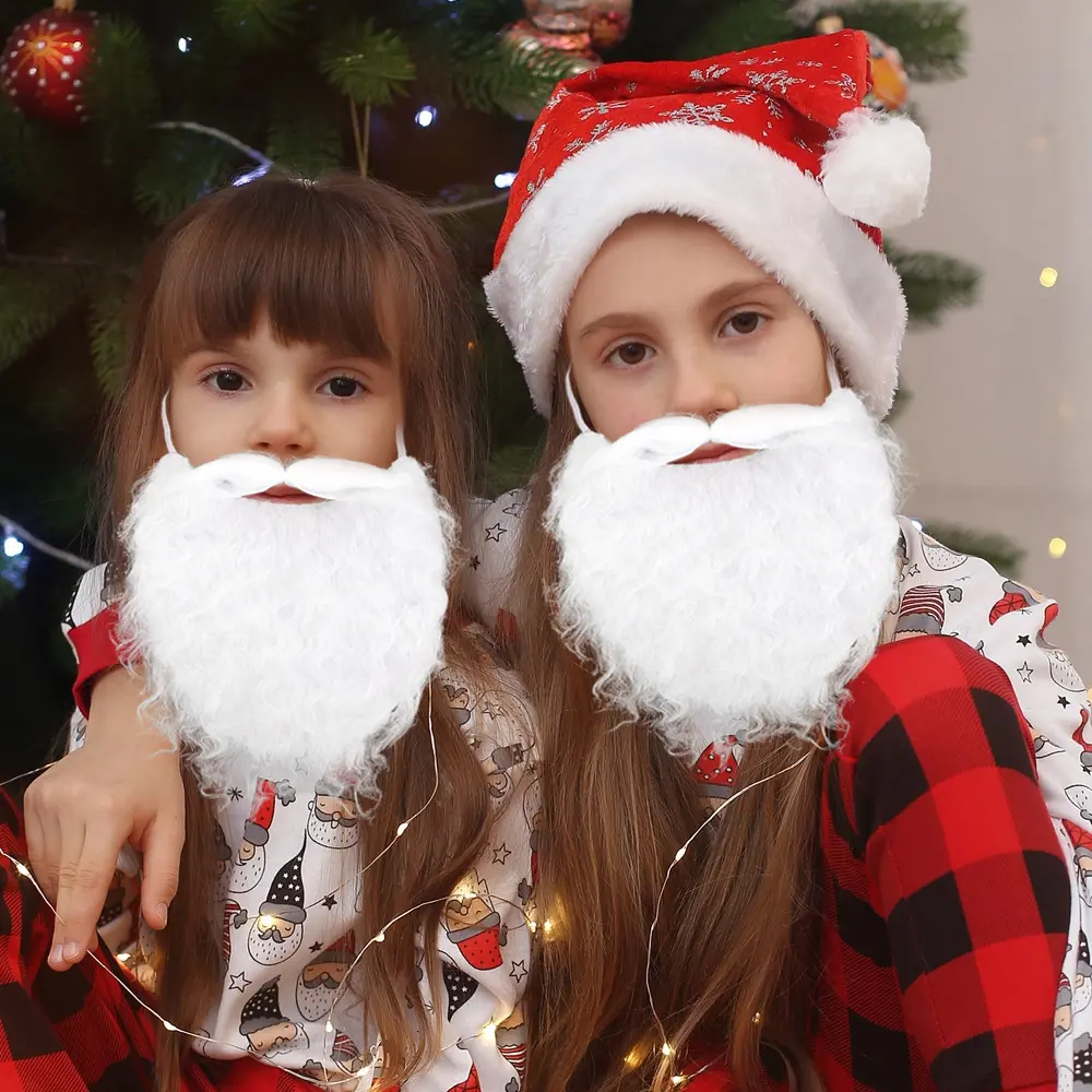 Funny Santa Beard Costume Fake White Beard Christmas Santa Claus Cosplay Accessories for Kids Adults Xmas Party Supplies Masks