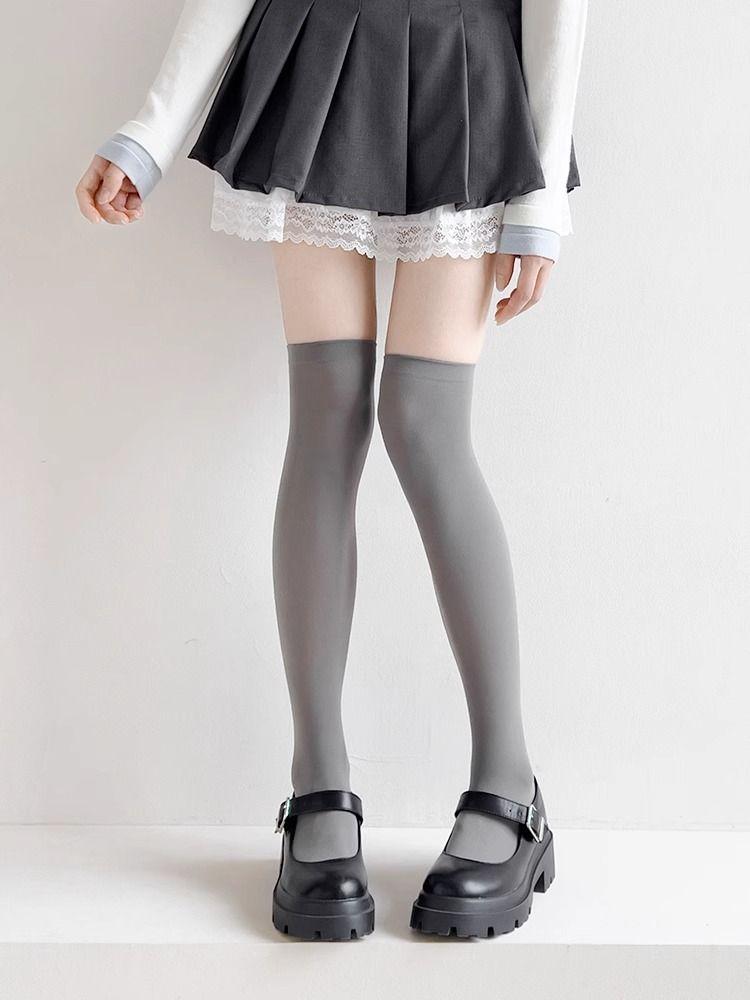 Product Introduction of Brazil Jersey [3475 People Collected] Gray Calf Socks for Women Summer Thin Japanese JK Socks Velvet Stockings Long Tube Half Socks Summer Over-the-Knee Socks 14