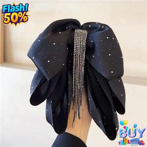 กิ๊บติดผมโบว์ เรียบหรู พู่ วัสดุผ้าซาติน ระดับไฮเอนด์ ดีไซน์ท้องฟ้าเต็มไปด้วยดวงดาว เหมาะสำหรับหางม้า หัวหลัง กิ๊บติดผม Rhinestone ย้อนยุค สำหรับผู้หญิง สไตล์ใหม่ ดีไซน์ดี ดีไซน์ขั้นสูง วันที่วางจำหน่าย: 2025