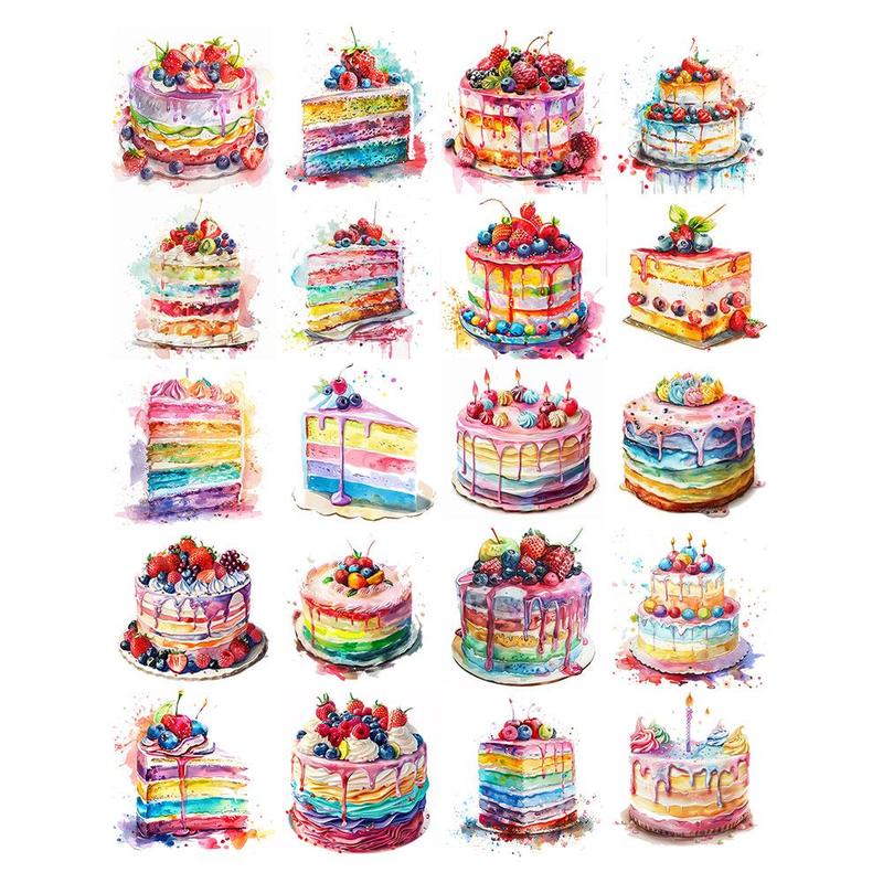 Colorful Birthday Cake Pattern Sticker, 20pcs/set DIY Decorative Sticker, DIY Decals for Scrapbooking, Journaling, Gift Wrapping, Greeting Card 1