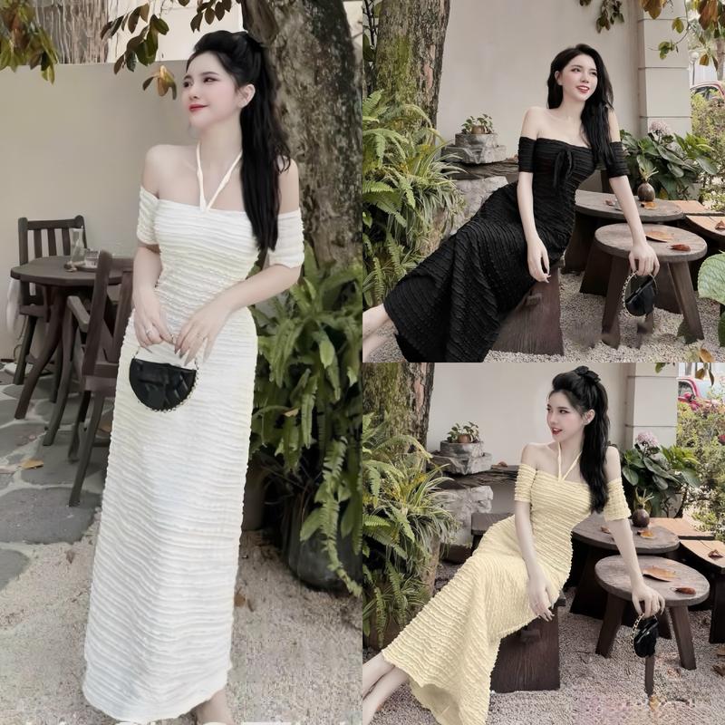 Đầm váy nữ trể vai thiết kế cổ yếm dáng dài suông sang chảnh dành cho các nàng diện đi chơi, đi tiệc. Women Dress