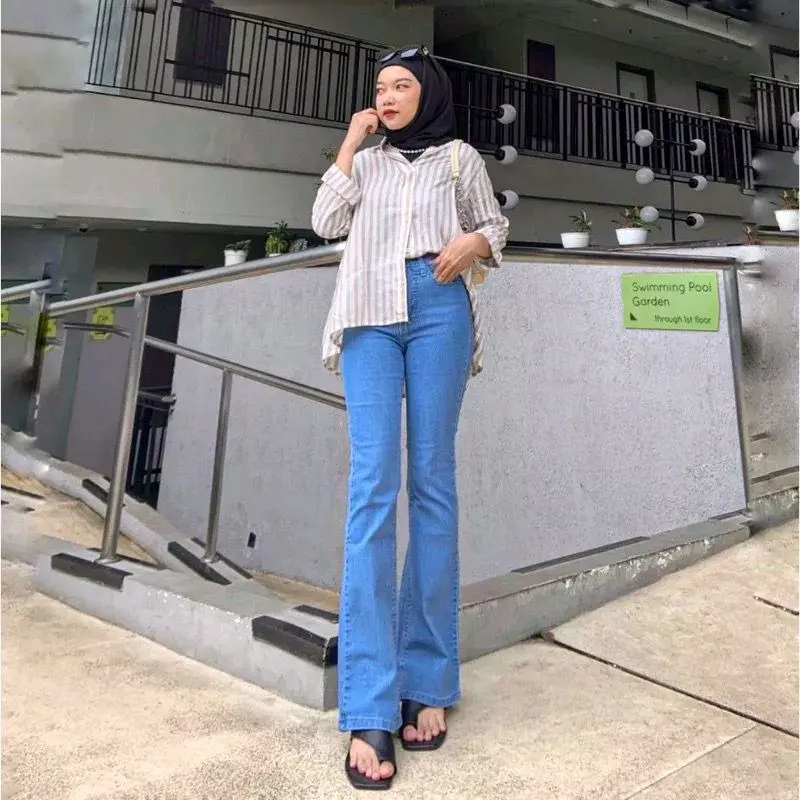 Highwaist Jeans Cutbray Loose - Celana Cutbray Jeans Wanita Kekinian Panjang 0