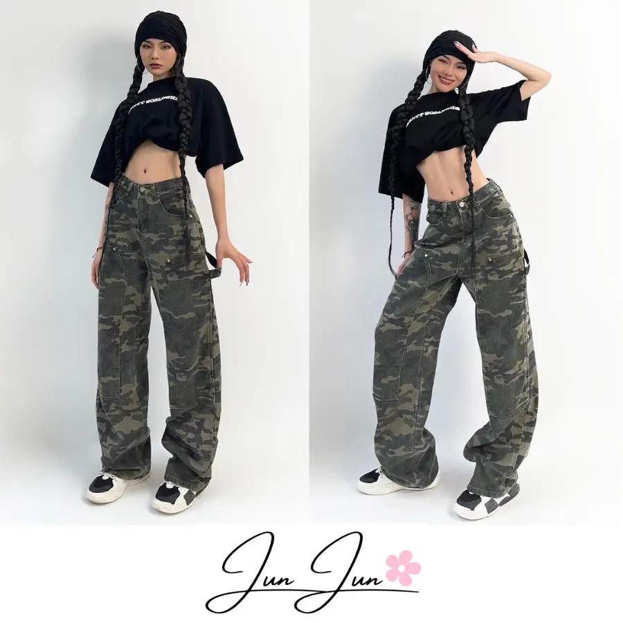 [Hàng chuẩn loại 1] Quần jeans dài ống suông rộng phủ chân họa tiết camo - cá tính - năng động