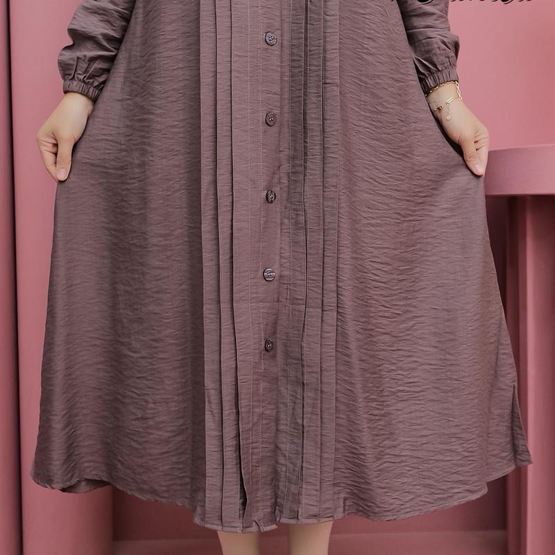 Aleva Midi Dress Polo Linen Kancing Premium By VanilaHijabFashion Lembut Wanita Muslim Linen Midi Nyaman Mewah 2