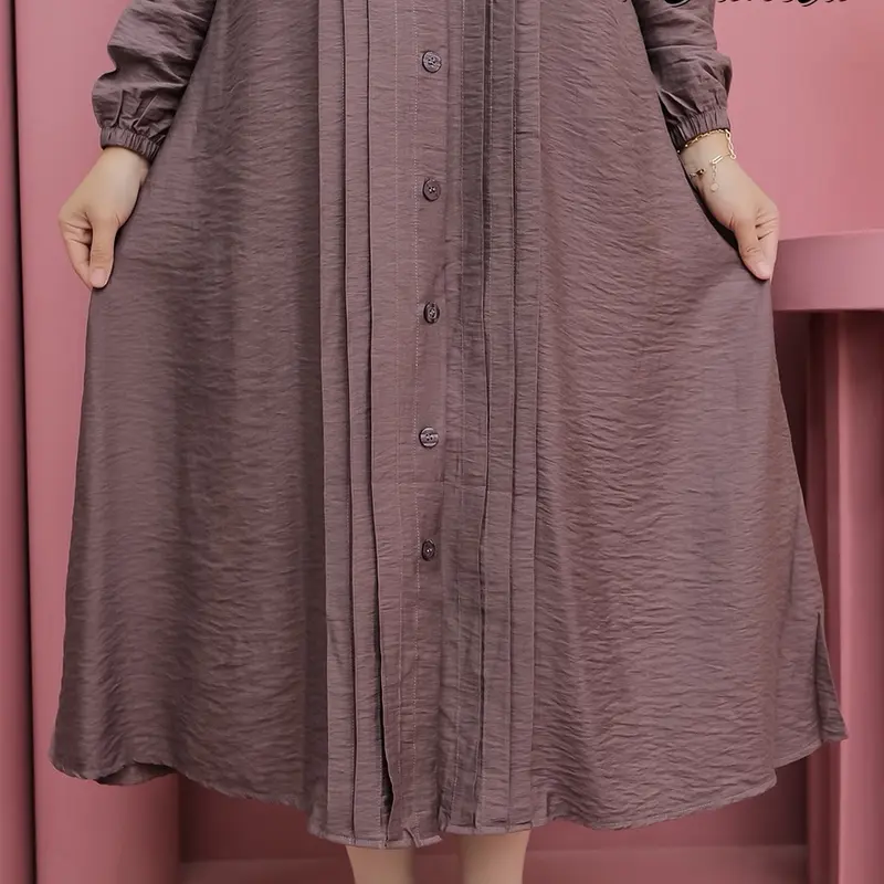 Aleva Midi Dress Polo Linen Kancing Premium By VanilaHijabFashion Lembut Wanita Muslim Linen Midi Nyaman Mewah 2
