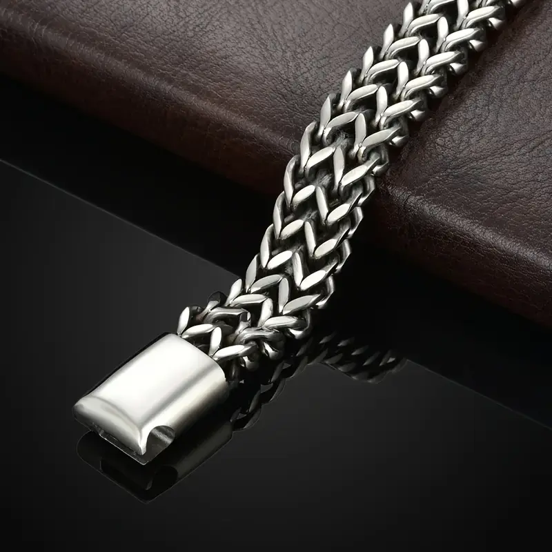 Stainless Steel Braided Double Row Cuban Link Bracelet, Unisex Fashion Jewelry, Magnetic Clasp, Casual Style, Gift for Husband, Friends, Father jewelry 8