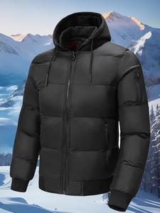 Men's Solid Zip Up Hooded Jacket, Regular Fit Casual Long Sleeve Drawstring Pocket Outerwear for Fall & Winter, Men's Clothes for Daily Wear