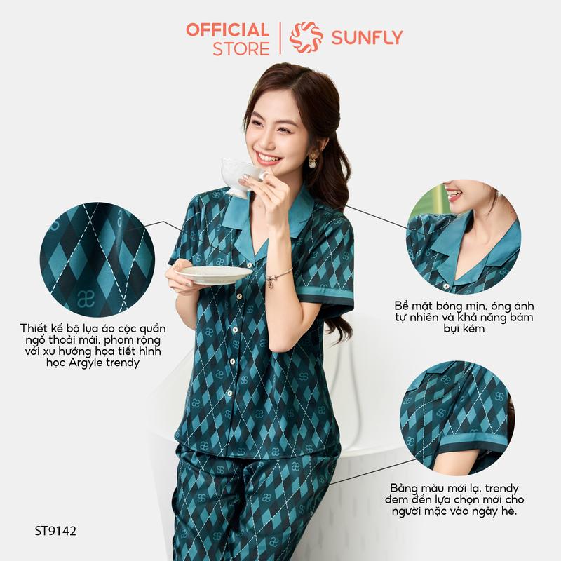 Bộ pijamas lụa satin SUNFLY áo cộc quần ngố ST9142 2