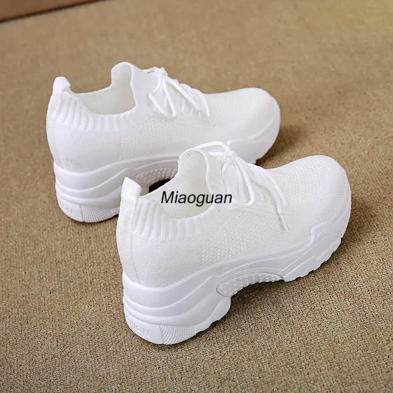Hidden Heels White Women Spring Breathable Mesh Casual Platform Sneakers Surface Shoes New Thick Bottom Footwear Round Head Trainers Runner